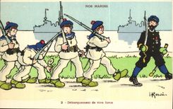 Our Sailors Unloading of sharp force-flower-saber-boat-CPA Gervese Illustrator