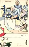 Our Sailors Gunner-boat-CPA Gervese Illustrator
