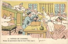 Fantasy CPA Scenes of barracks Return of permission Militaria Illustrator Humor