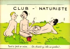 CPA Humour Club naturiste Tou a fait sa mere On dirait qu'elle va parler ! Illustrateur Alexandre