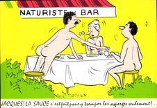 CPA Humour Club naturiste Jacques ! la sauce c'est fait pour tremper les asperges seulement Illustrateur Alexandre