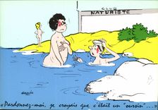 CPA Humour Club naturiste Ardonnez moi e croyais que c'etait un oursin illustrateur Alexandre