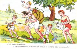 CPA Humour Les beaux dimanches Heureusement qu'au boulot on a toute la semaine pour se repose illustrateur Jean Chaperon