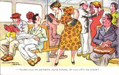 CPA Voulez vous me permettre jeune homme de vous offrir ma place Illustrateur Jean Chaperon Humour 