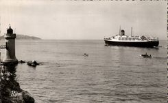 MODERN CARD Boat Transatlantic Steamer Co Gla Marseilles Departure of the Town of Tunis