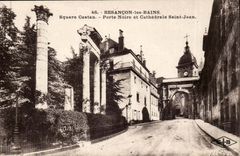CPA Besancon Public garden Castan black Gate and cathedral Saint Jean