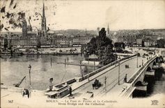 Rouen - the Bridge of Pierre and the Cathedral - CPA