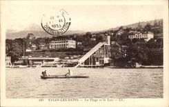 Evian les Bains the Beach and the Lake - boat - boat - CPA