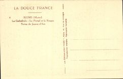 Reims CPA the cathedral the gate and the rosette Statue of Jeanne of arc