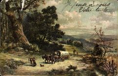 CPA Peinture chariot tire par des chevaux