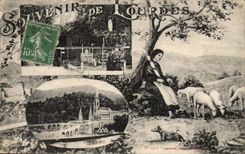 Lourdes - Souvenir - dog - sheep - CPA