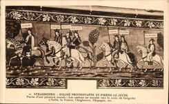 Strasbourg CPA Protestant Church St Puerre the young Part of a mural nations in market towards Golgoth