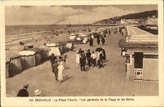 Deauville - the Flowered Beach - View of the Beach and les Bains - CPA