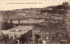 Lyon CPA Places Bellecour and slope of Fourviere