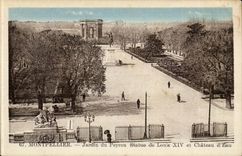 Montpellier - Jardin du Peyrou - Statue de Louis XIV et Chateau d'eau - CPA 