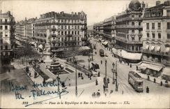 Lyon - Place of the Republic and Street Of President Carnot - CPA