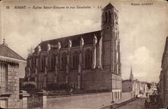 Niort CPA Church Saint Etienne and street Gambetta