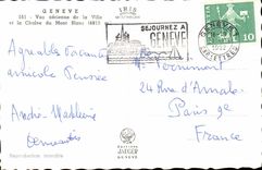 Switzerland Geneva MODERN CARD Seen air of the city and the chain of the Mount Blanc