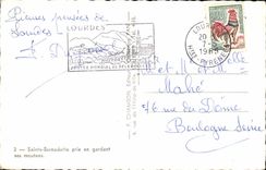 Lourdes MODERN CARD Sainte Bernadette requests by keeping her sheep
