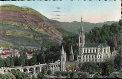 Lourdes CPA the basilica seen of the dimension and the Pyrenees