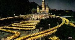 Lourdes CPA the basilica illuminee and the procession with the torches