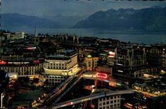 Suisse Lausanne Ouchy CPM Le grand pont et les Alpes de Savoie a la tombee de la nuit