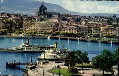 Switzerland GEenve MODERN CARD the rotunda of the quay of the Mount Blanc and the city