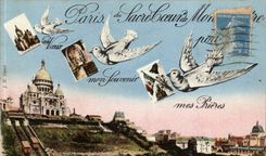 Phantasie Paris CPA Deu kront Herz Montmarte Hirondelles