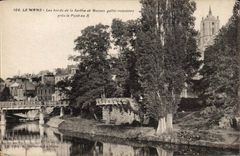 Mans CPA edges of the Sarthe and Roman ruins gallo close the bridge in X