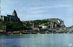 Treport MODERN CARD Church St Jacques and View of the port