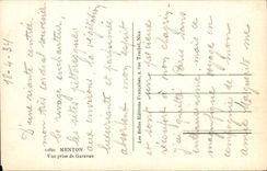 Menton - Seen from of Garavan - CPA