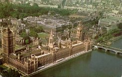 The United Kingdom London London MODERN CARD Aerila view off Covers off Parliament Big Ben Westminster abbey