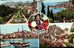 Menton MODERN CARD ajrdins Menton seen of Garavan the old city