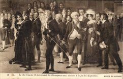 CPA das Verteilen des Konigs Charles X der Belohnungen zu den Kunstlern am Ende des Belichtung Museums des Louvre