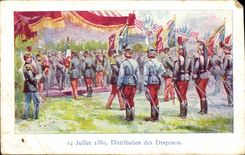 CPA Fantasy July 14th 1880 Distribution of the flags (militaria)