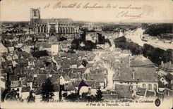 Auxerre CPA View taken of the bell-tower St Pierre towards the cathedral and bridge of the Small tower