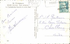 Reims-CPA gesehene Luft die sudliche Kathedralefront und -teil