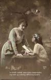Fantasy - the Absent one - militaria - Mother and daughter writing to balance child - CPA