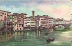 Firenze - Florence - Tuscany - Toscana - Boat - Veduta dell' Arno collar Big shot S Trinita - CPA