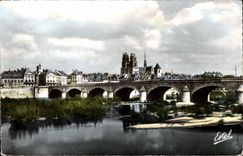 Orleans - View the Bridge on the Loire and Cathedral CPA
