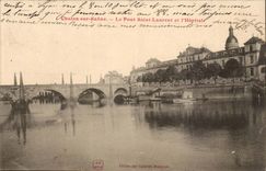 Trawl-net on the Saone the SAINT LAURENT Bridge and Hospital CPA