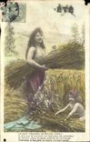 Fantasy - Woman - Summer Sun spreading its fertile heat - straw CPA