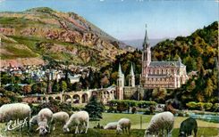 Lourdes - the Basilica and the Peak of Jer - CPA