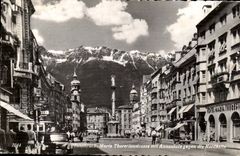 Autriche Austria Innsbruck CPA Maria Theresienstrasse mit Annasaulegegen Nordkette