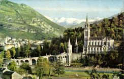 Lourdes MODERN CARD Basilica and the Peak of Jer