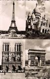 Paris MODERN CARD Eiffel Tower crowns Arc de Triomphe Coeur Montmarte Our Lady