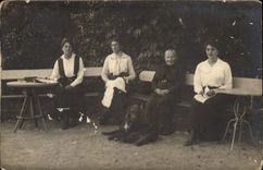 Real photo Women reading bending