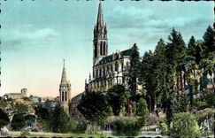 Lourdes MODERN CARD Profile of the basilica and strong castle