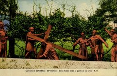 Martyrdom of Lourdes CPA 3rd Jesus station falls under the weight from its Cross