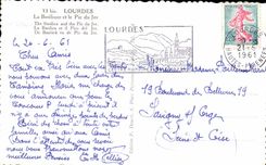 Lourdes MODERN CARD the basilica and the peak of Jer (sheep)